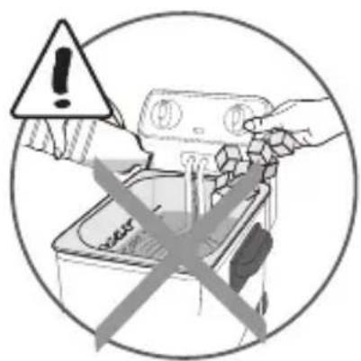 Warning symbol with exclamation mark and crossed arrows indicating incorrect use of a device or appliance
