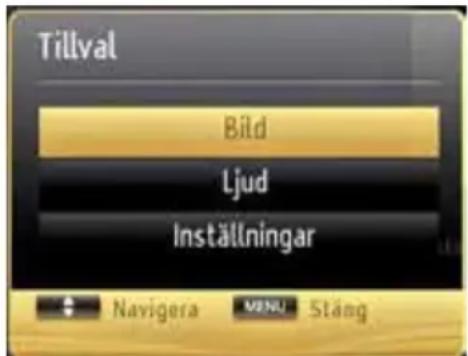 Tillval Bild Ljud Inställningar Navigator MENU Stäng