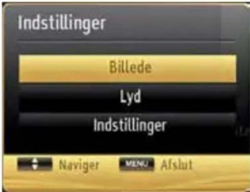 Indstillinger Billede Lyd Indstillinger Navigator MENU Afslut