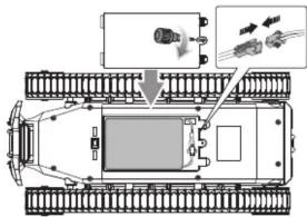 Diagram of a vehicle chassis with labeled components and directional arrows indicating movement or assembly.