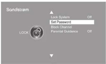Sandstrøm Lock System Off Set Password Block Channel Parental Guidance Off