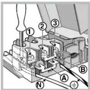 Technical diagram of a mechanical assembly with numbered components and directional arrows indicating motion or force