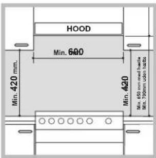 HOOD Min. 600 Min. 420 mm. Min. 420 Min. 850 mm med hawls Min. 790mm odien hafts