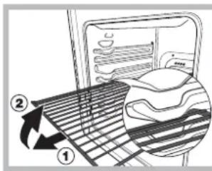 Diagram showing a refrigerator interior with labeled parts, including a ladder and a side view of the oven.