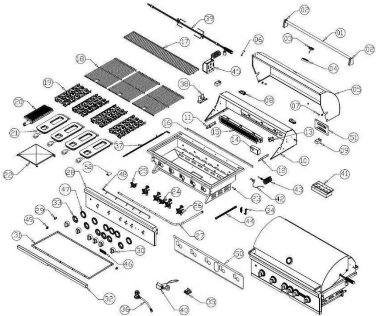 Exploded view diagram of a portable air conditioner unit with numbered parts for identification