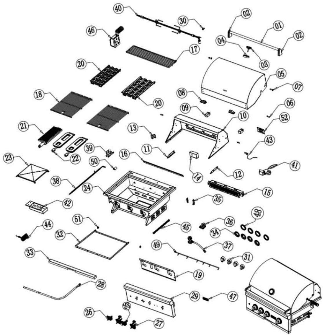 Exploded view diagram of a portable appliance with numbered parts for identification