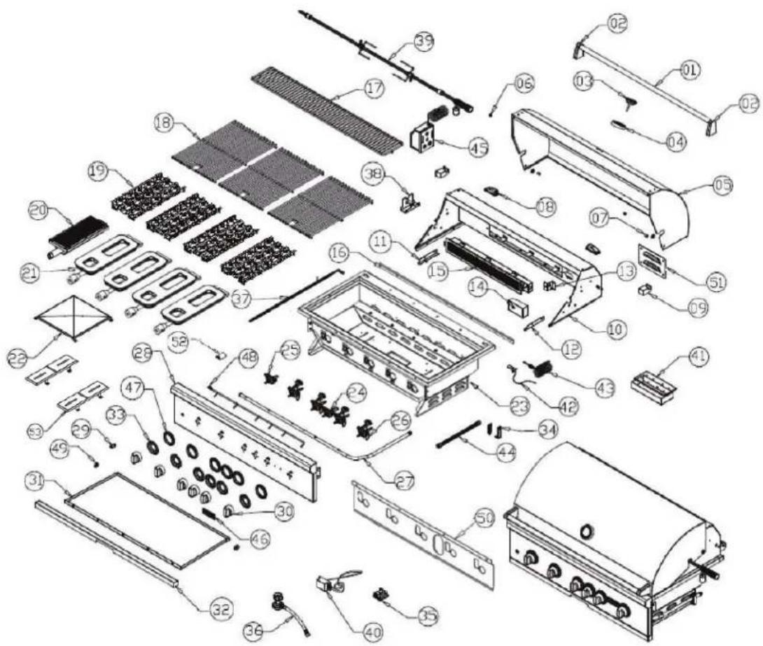 Exploded view diagram of a portable air conditioner unit with numbered parts for identification