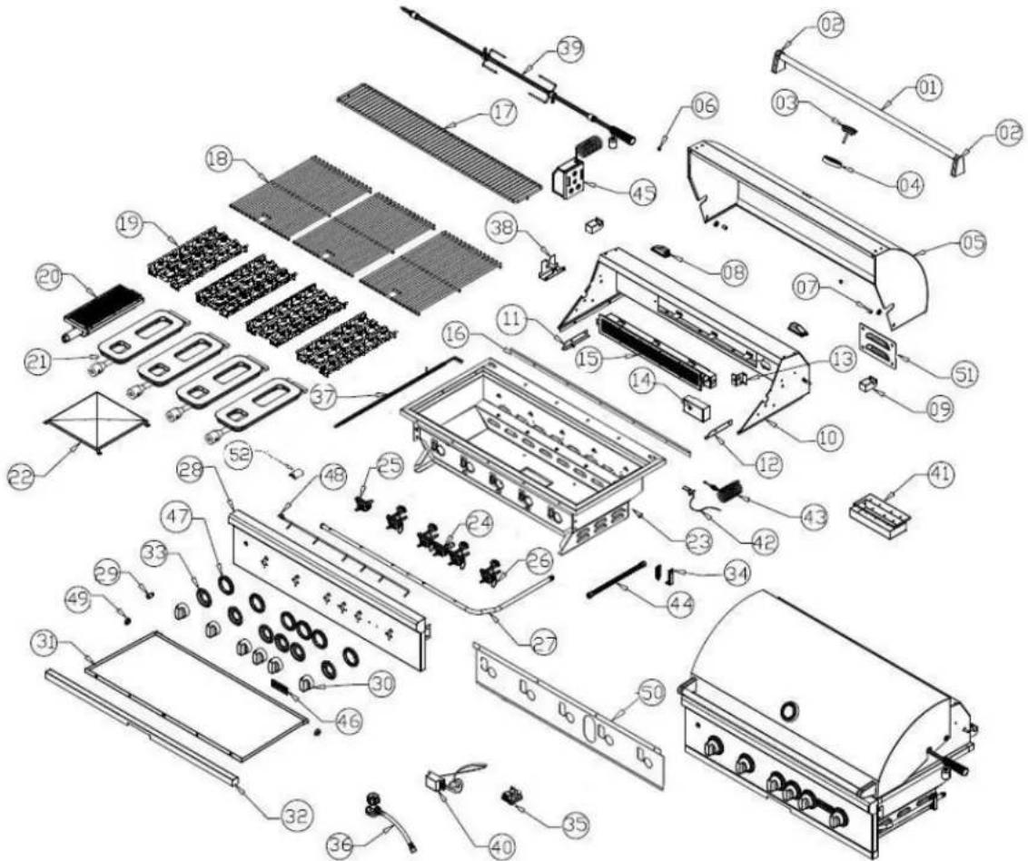 Exploded view diagram of a portable air conditioner unit with numbered parts for identification