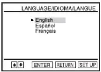 LANGUAGE/IDIOMA/LANGUE ► English Español Français ENTER RETURN SET UP