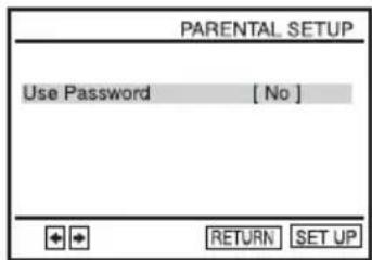 PARENTAL SETUP Use Password [ No ] RETURN SET UP