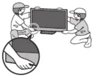 PANASONIC Viera TX-P42ST50Y - Fjernsynet er tungt. Der kræves 2 eller flere personer til at håndtere fjernsynet. Støt som vist for at undgå tilskadekomst på grund af, at fjernsynet vælter eller falder ned. - 1
