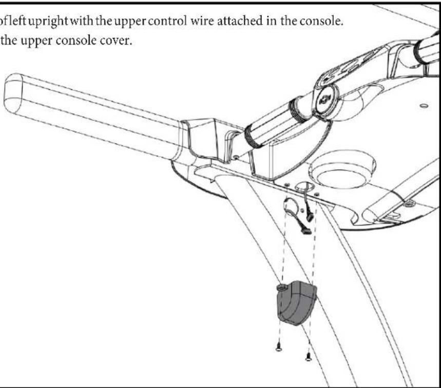 of left upright with the upper control wire attached in the console. the upper console cover.