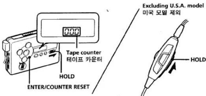800 Tape counter 테이프 카운터 HOLD ENTER/COUNTER RESET Excluding U.S.A. model 미국 모델 제외 HOLD