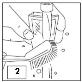 Illustration of a hand using a tool to clean or brush with a brush (no text or symbols)