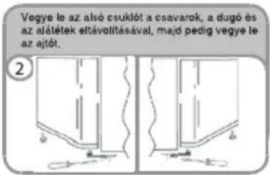 Vegye le az alsó csuklót a csavarok, a dugó és az alátétek eltávolításával, majd pedig vegye le az ajtót.