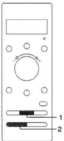 Diagram of a device control panel with labeled components and directional arrows indicating rotation or movement.
