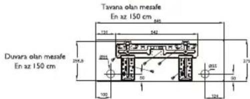 Tavana olan mesafe En az 150 cm Duvara olan mesafe En az 150 cm 296,8 134 542 895 20 100 895 275 90 124