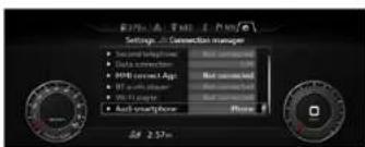 Settings at Connection Manager • Security Interface • Data connection • 80% current Age • BT vs. other • Wi-Fi layer • Audi smartphone Not connected Not connected Not connected Phone 02:25pm