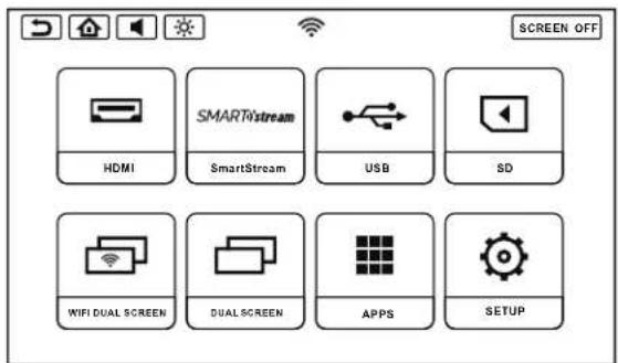 SCREEN OFF HDMI SMARTStream SmartStream USB SD WIFI DUAL SCREEN DUAL SCREEN APPS SETUP