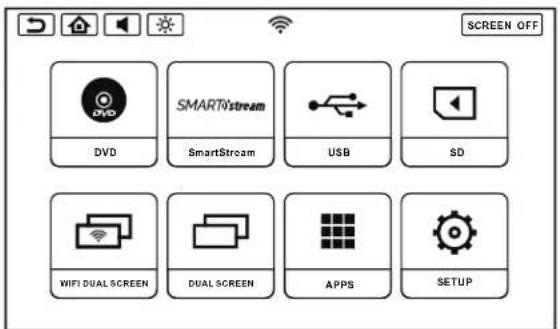 SCREEN OFF DVD SMARTStream SmartStream USB SD WIFI DUAL SCREEN DUAL SCREEN APPS SETUP