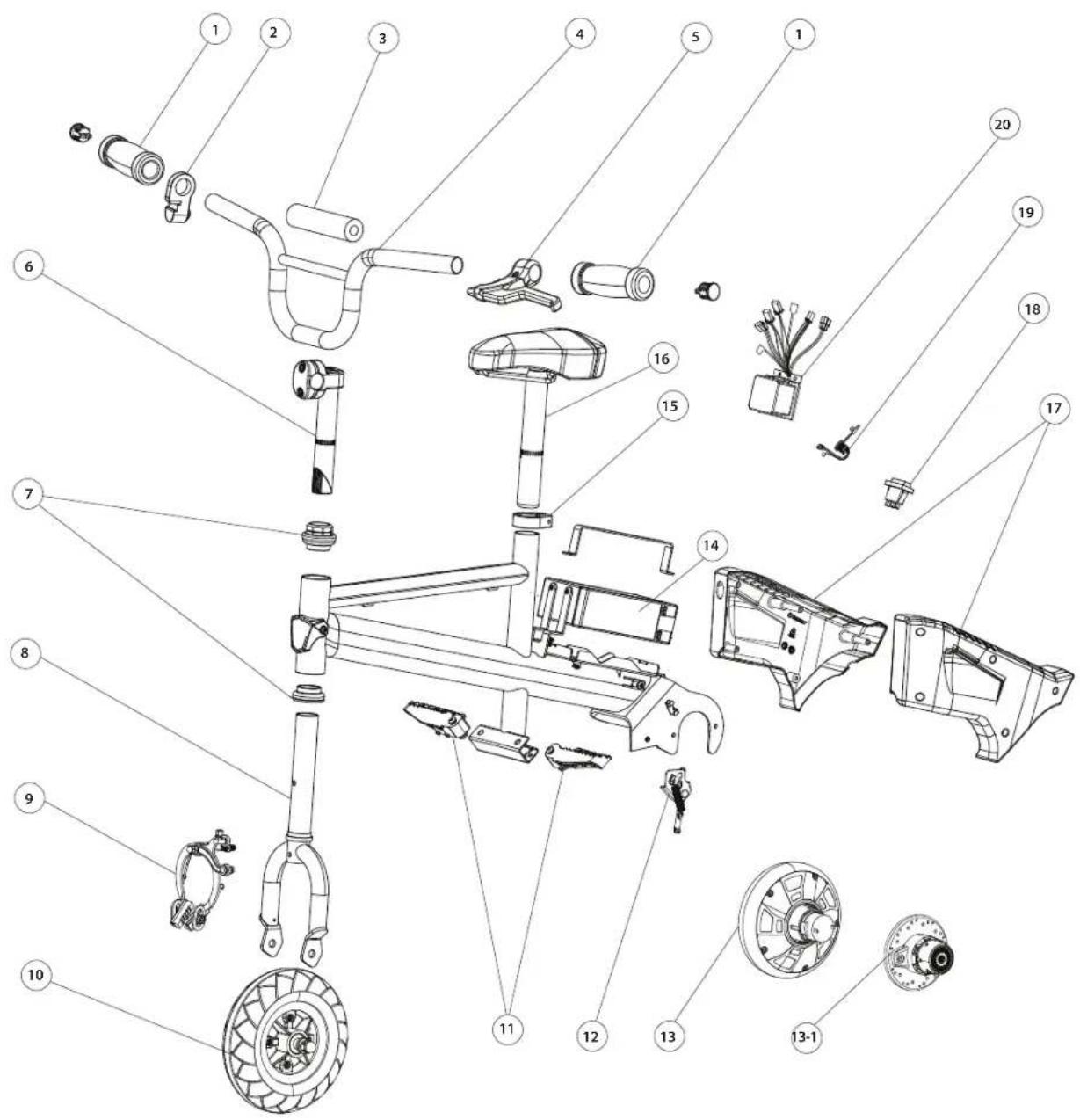 Exploded view diagram of a bicycle brake system with numbered components for identification