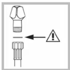 Diagram showing a bolt with an arrow pointing to an explosion symbol, indicating warning or hazard.