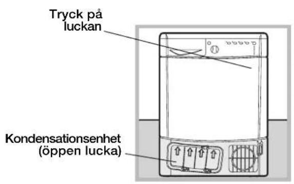 Tryck på luckan Kondensationsenhet (öppen lucka)