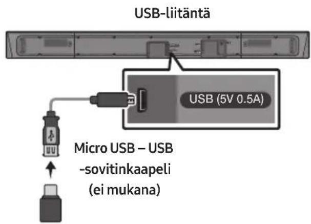 USB-liitäntä USB (5V 0.5A) Micro USB – USB -sovitinkaapeli (ei mukana)