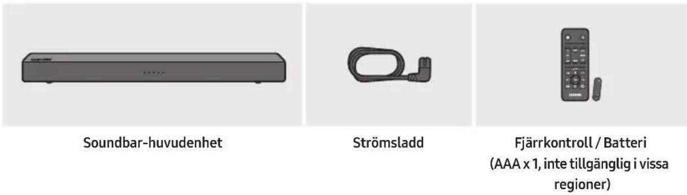 Soundbar-huvudenhet Strömsladd Fjärrkontroll / Batteri (AAA x 1, inte tillgänglig i vissa regioner)