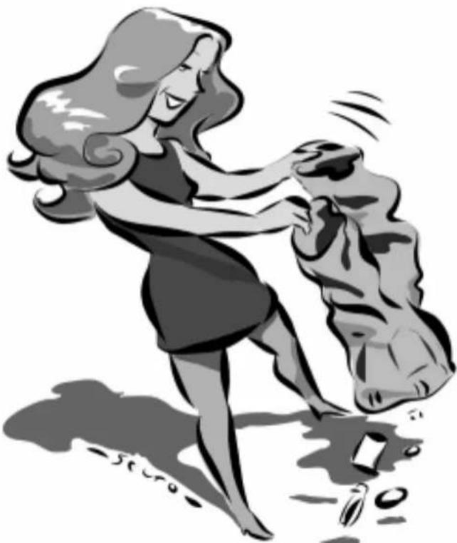 Illustration of a woman sweeping away from a large pile of soap bubbles (no text or symbols).