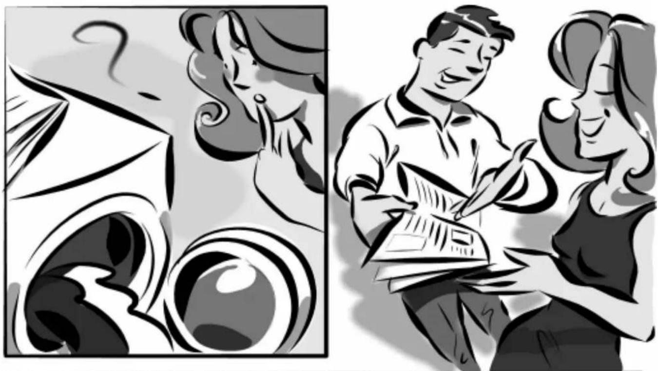 Black-and-white illustration of a couple reading together, with abstract background elements (no text or symbols)