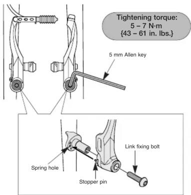 Tightening torque: 5 - 7 N·m {43 - 61 in. lbs.} 5 mm Allen key Spring hole Stopper pin Link fixing bolt