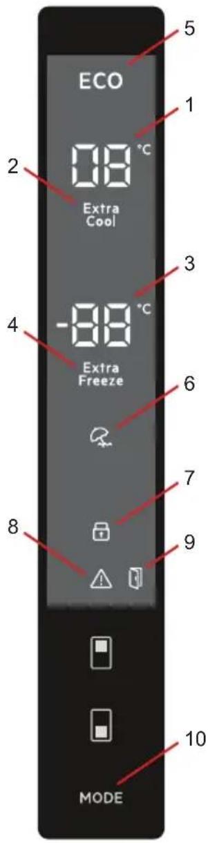 ECO 08 °C Extra Cool -88 °C Extra Freeze MODE 5 1 2 3 4 6 7 8 9 10