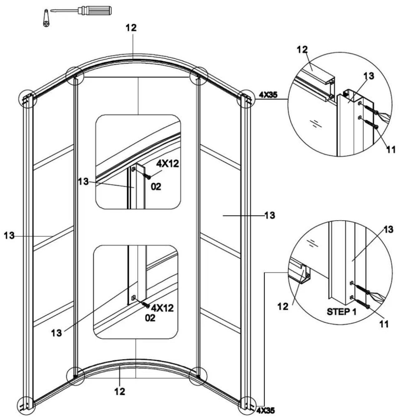 12 4X35 12 13 4X12 02 13 13 4X12 02 12 4X35 STEP 1 12 13 13 11