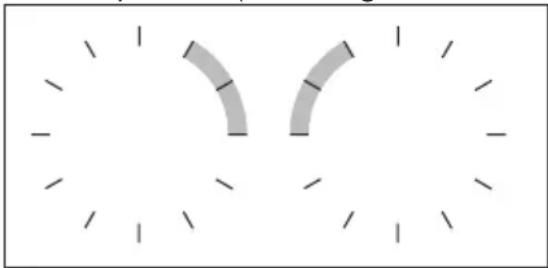 Two semi-circular gray segments with tick marks, no text or symbols present
