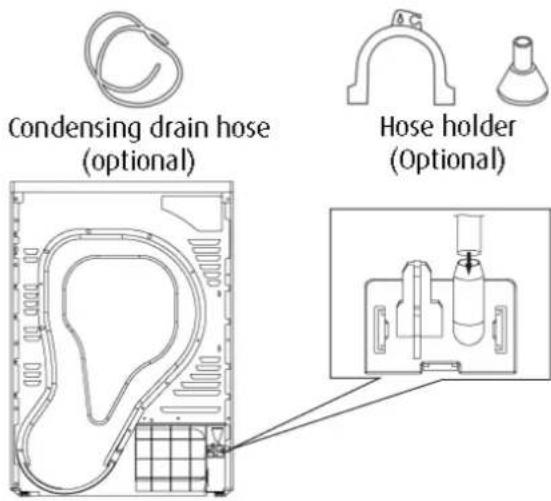 Condensing drain hose (optional) Hose holder (Optional)