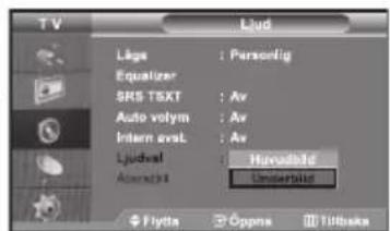TV Lid Lags : Personlig Equator SRS TSXT : Av Auto volym : Av Intern avst : Av Ljudval : HypoRide Automotive : Unidasat Flytta Oppea Tiltbaka