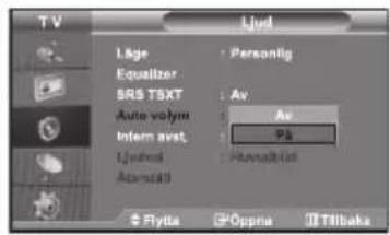 TV Ligge Equalizer SRS TSXT Auto volym Intern avat Ligued Automati Personlig Av Av På Flytta Oppna Tillbaka