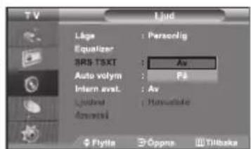 TV Ljud Ljage : Personalig Equalizer 3RS-TSXT : Av Auto volym : F4 Intern avat. : Av Ljutrad : Hueyside Arenati Flylla Oppna THbaka