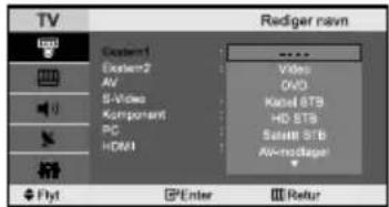 TV Rediger navn Ctrl+1 Enter2 AV S-Video Component PC HDMI Video OVO Kabel 8TB HD STB Select 8TB AV+modeler Flyt Enter Refur