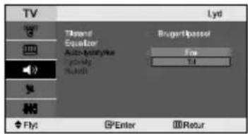TV Lyd Tirend Equalizer Auto-flyrate Auto-flyrate Burger/Passal Top Top Flyt Enter Return