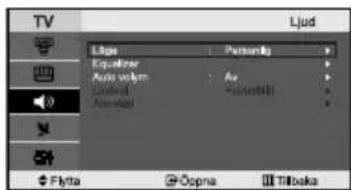 TV Ljud Liqu: Personal Equalizer Auto volume: Air Loaded: Audio volume Audio volume Flyta Opma Tibaka
