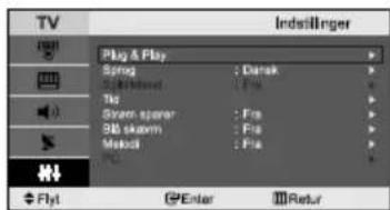 TV Indstillrger Plug & Play Sprag : Danak Spectrisend : Fis Tls Swam spaner : Fis Bb skawn : Fis Metodi : Fis PC Flyt Enter Retur