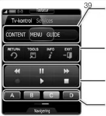 Tastaur Tv-kontrol Services CONTENT MENU GUIDE RETURN TOOLS INFO EXIT A B C D Navigering