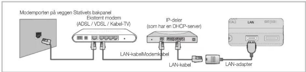 Modemporten på veggen Stativets bakpanel Ekstermt modem (ADSL / VDSL / Kabel-TV) IP-deler (som har en DHCP-server) LAN-kabelModemkabel LAN-kabel LAN-adapter
