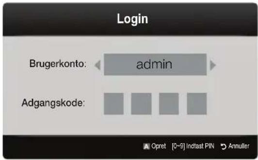 Login Brugerkonto: admin Adgangskode: ▲ Opret [0-9] Indast PIN ▶ Annuller