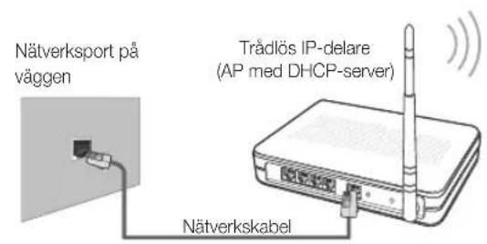 Nätverksport på väggen Trådlös IP-delare (AP med DHCP-server) Nätverkskabel