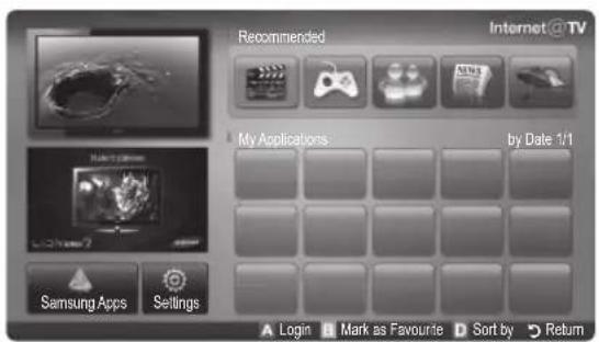 Recommended Internet@TV My Applications by Date 1/1 Samsung Apps Settings Login Mark as Favourite Sort by Return
