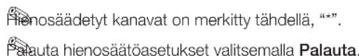 Hienosäädetyt kanavat on merkitty tähdellä, “*”. Palauta hienosäätöasetukset valitsemalla Palauta.
