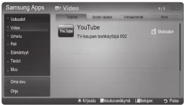 Samsung Apps Video Uuluudet Video Urheilu Peli Elämäntyli Tiedot Muu Oma siwu Ohje Tajcut Enten iadarut Vimaishmät Nmi YouTube TV-kaupan testikäyttäjä 002 Maksuton Kirjaudu ikkukuvanäkymä Litteluper. Palaa
